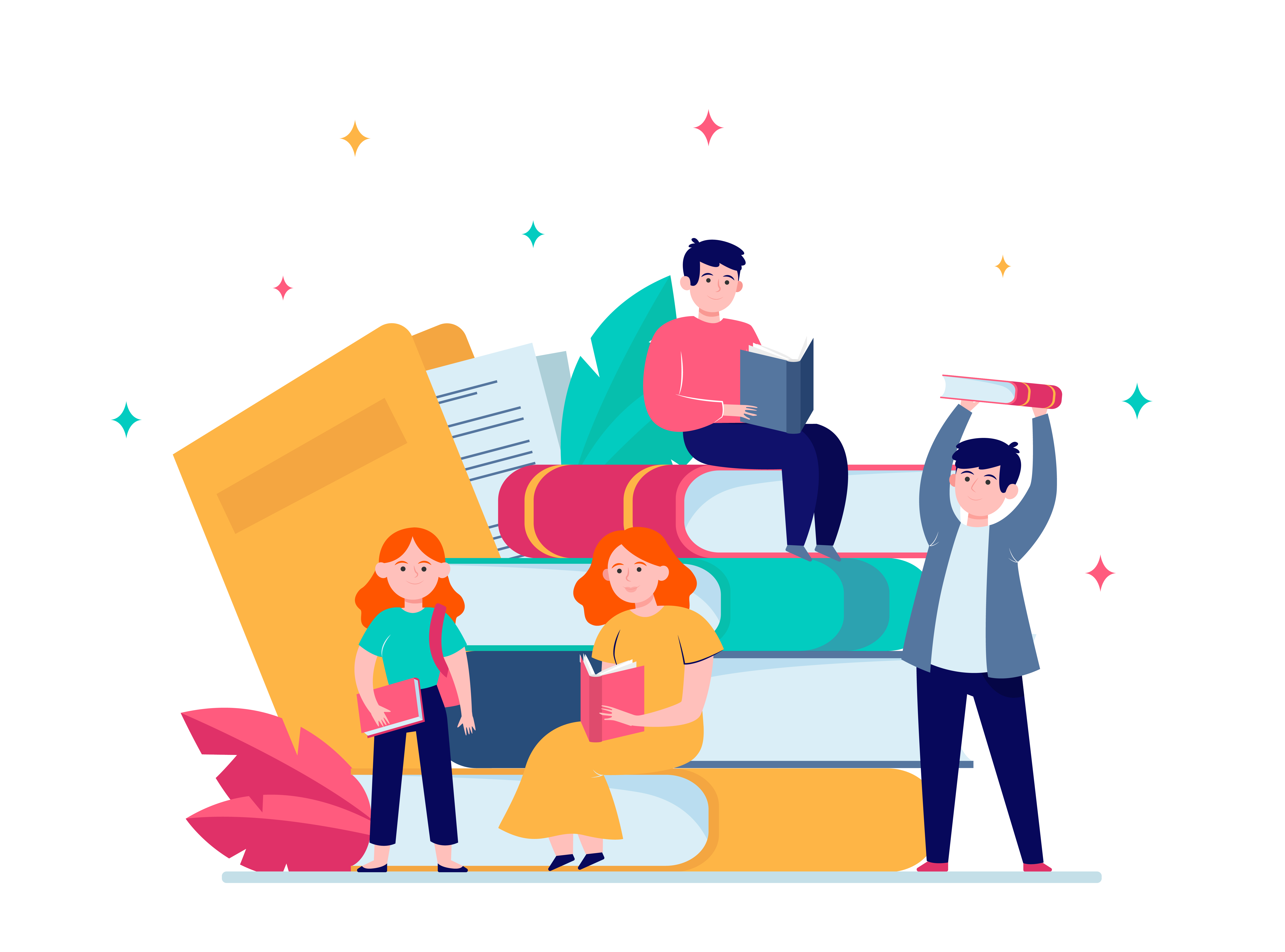 students reading books